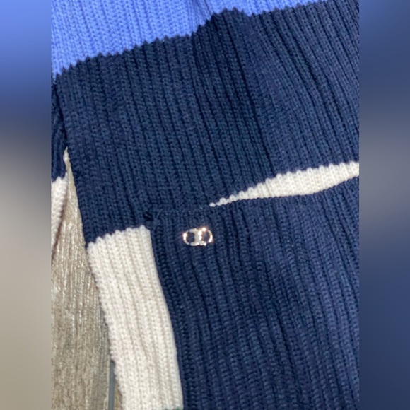 Tory Burch Blue Green White Gemini Link Striped Pockets Women's Scarf Colorblock - Picture 9 of 10